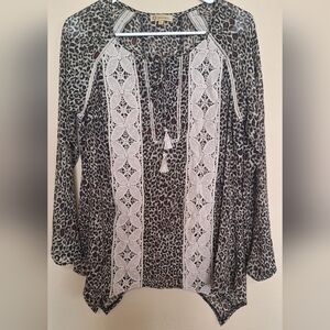 Democracy Leopard Print Blouse with White Lace